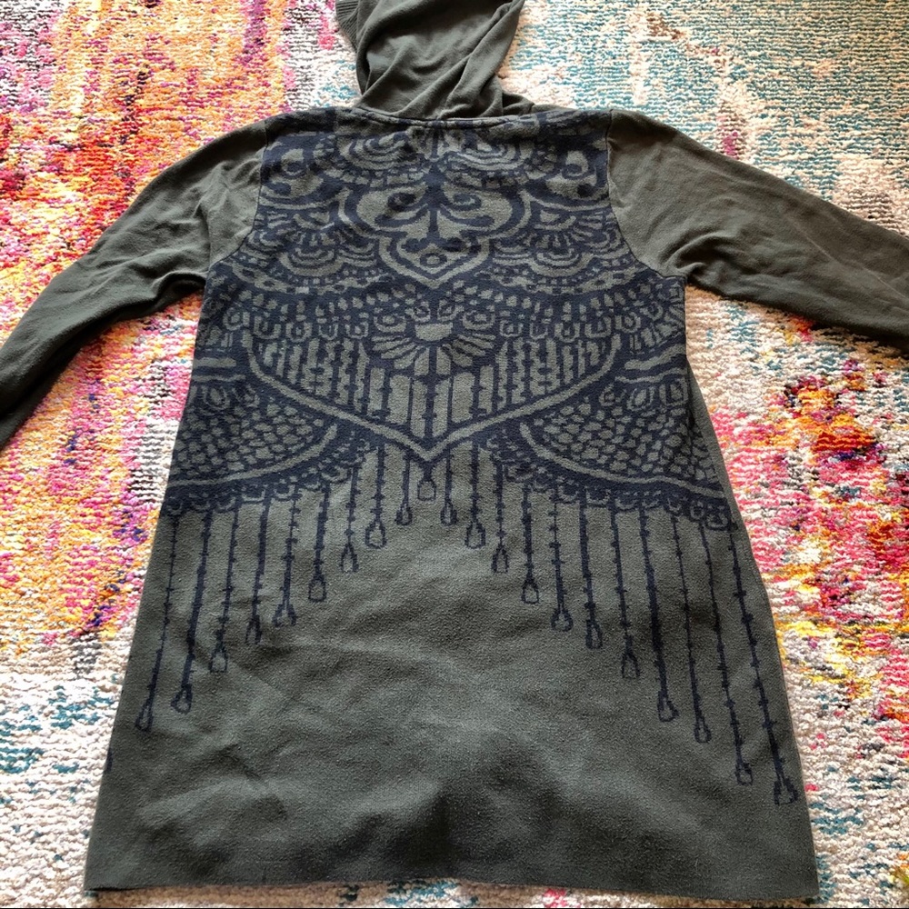 PrAna Zip Up Patterned Back Sweater Olive Green XL